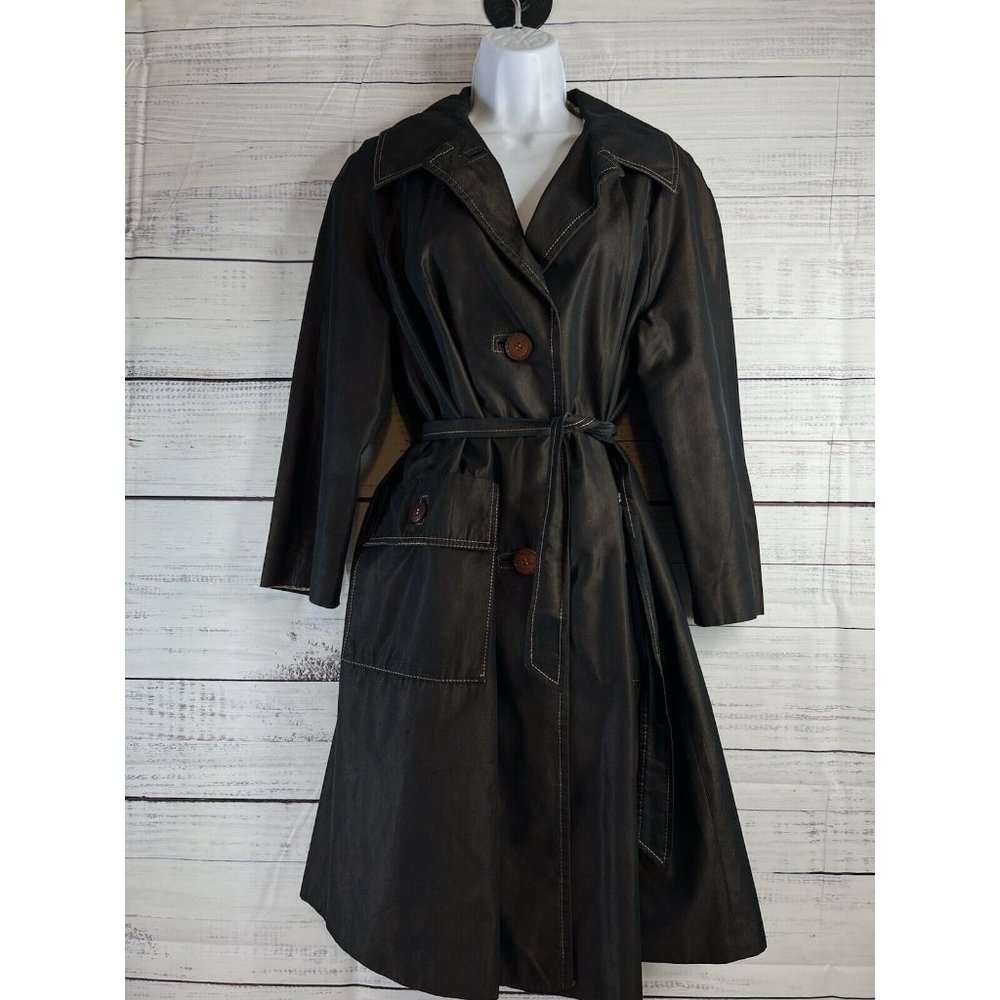 VTG  WF Ein Modell Womens Belted Long Brown Trench Coat Size 40 Career